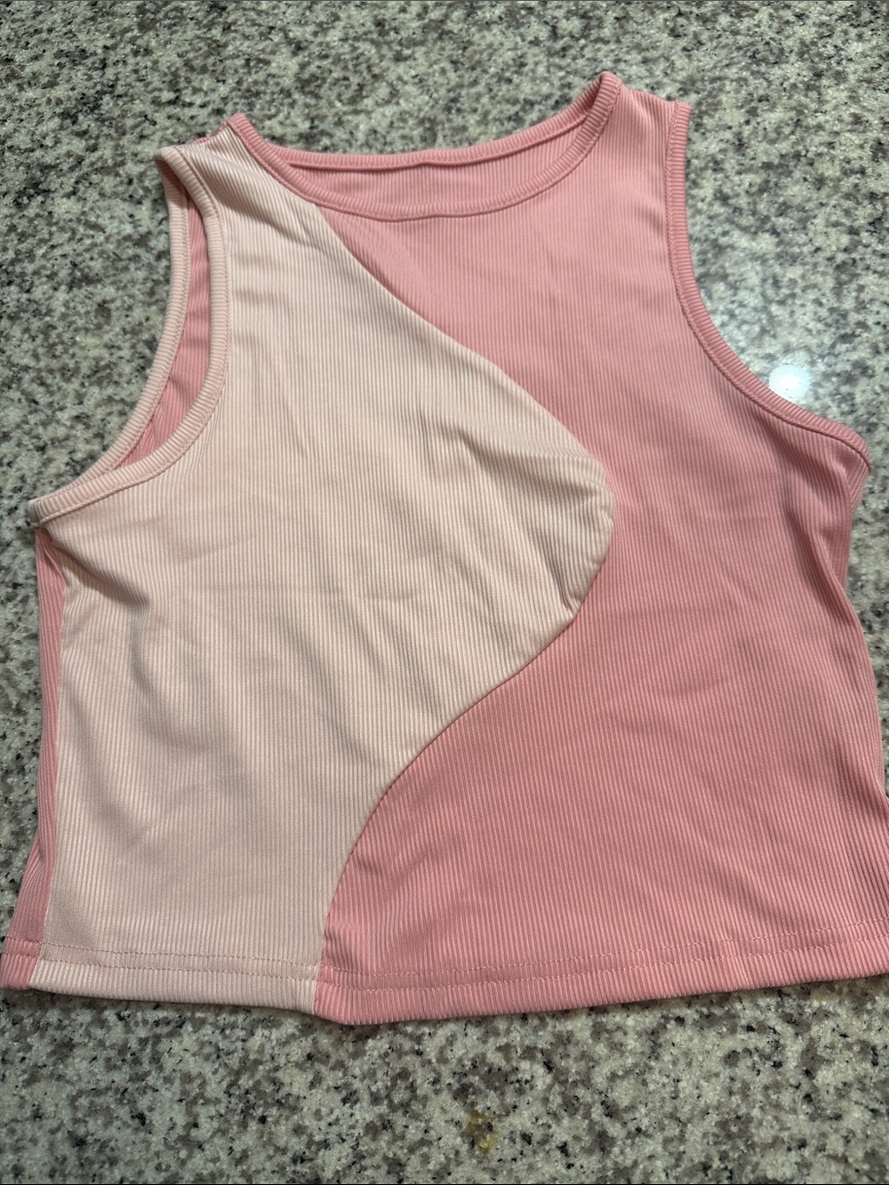 SHEIN Pink Two-Tone Curved Ribbed Tank Top